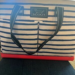 Scout Striped Tote Bag - Navy and hot pink